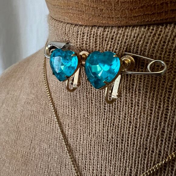 Vintage aqua blue glass parure jewelry set necklace earrings bracelet gold tone - Picture 3 of 10